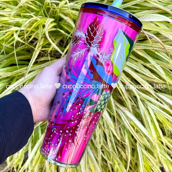 🎄LAST ONE❤️Starbucks Target 2023 Pink Candy Cane ‘Foliage’ Straw Topper Tumbler - Picture 2 of 7